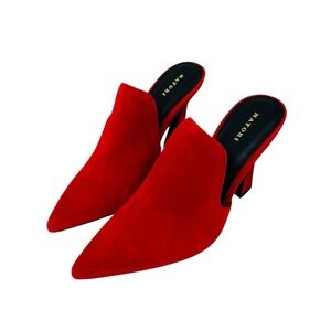 Natori Minh-Su Color Red Brocade Re Kid Suede Pointed Toe Heel Mule Size 9M NWB